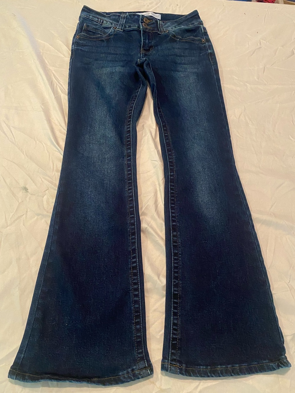 Dark Wash Flare Jeans 5/27 Y2K Double Button Whiskered Low Mid Rise